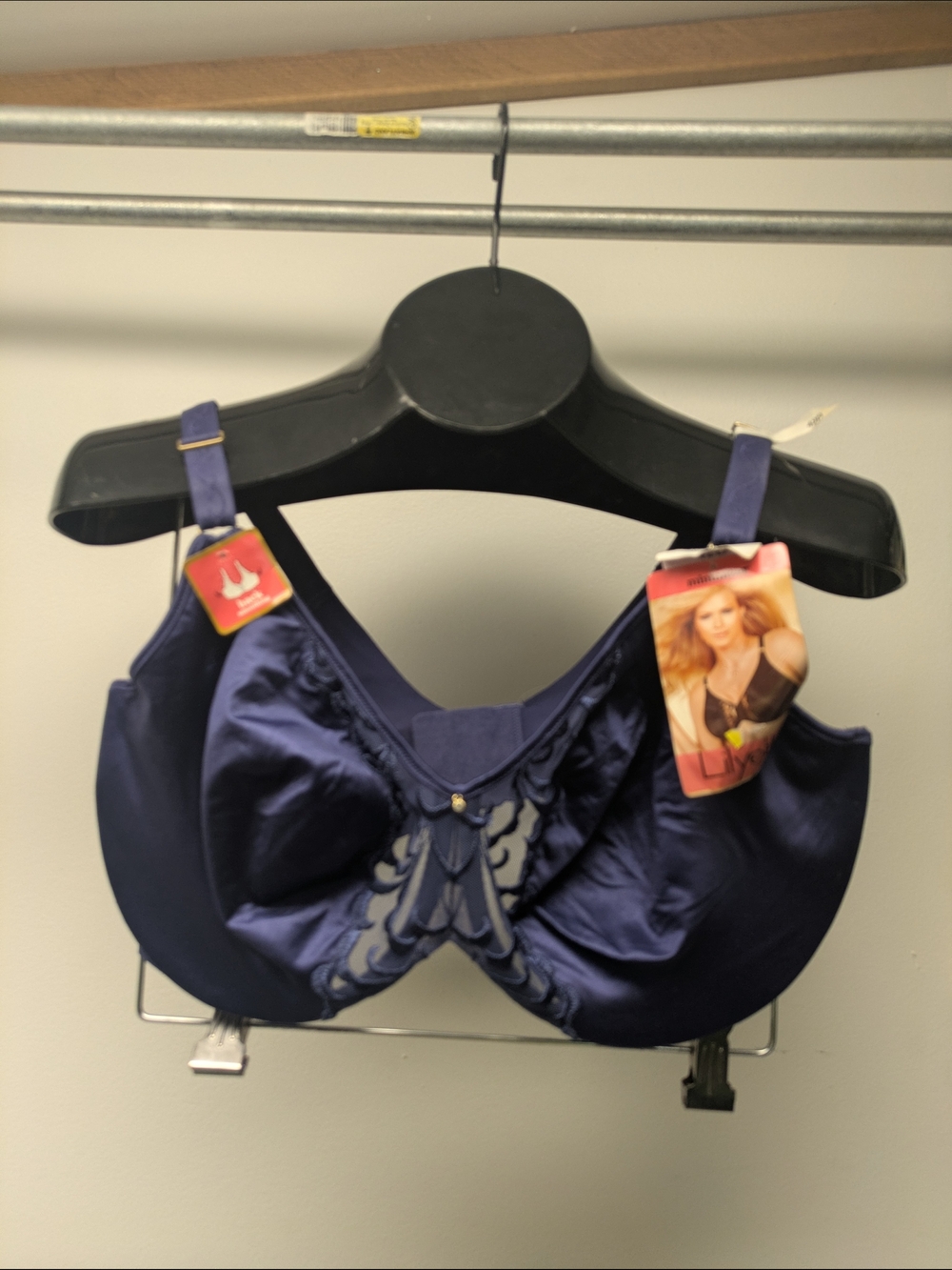42D Navy Satin Support Lilyette O481 Minimizer Bra Up to 1.5" Butterfly Center